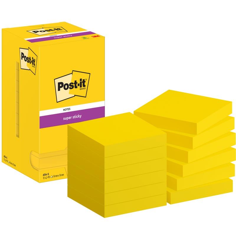 Karteczki samoprzylepne Post-it® Super Sticky 76x76mm, 12 bloczków po 90 karteczek
654-S 7100290189